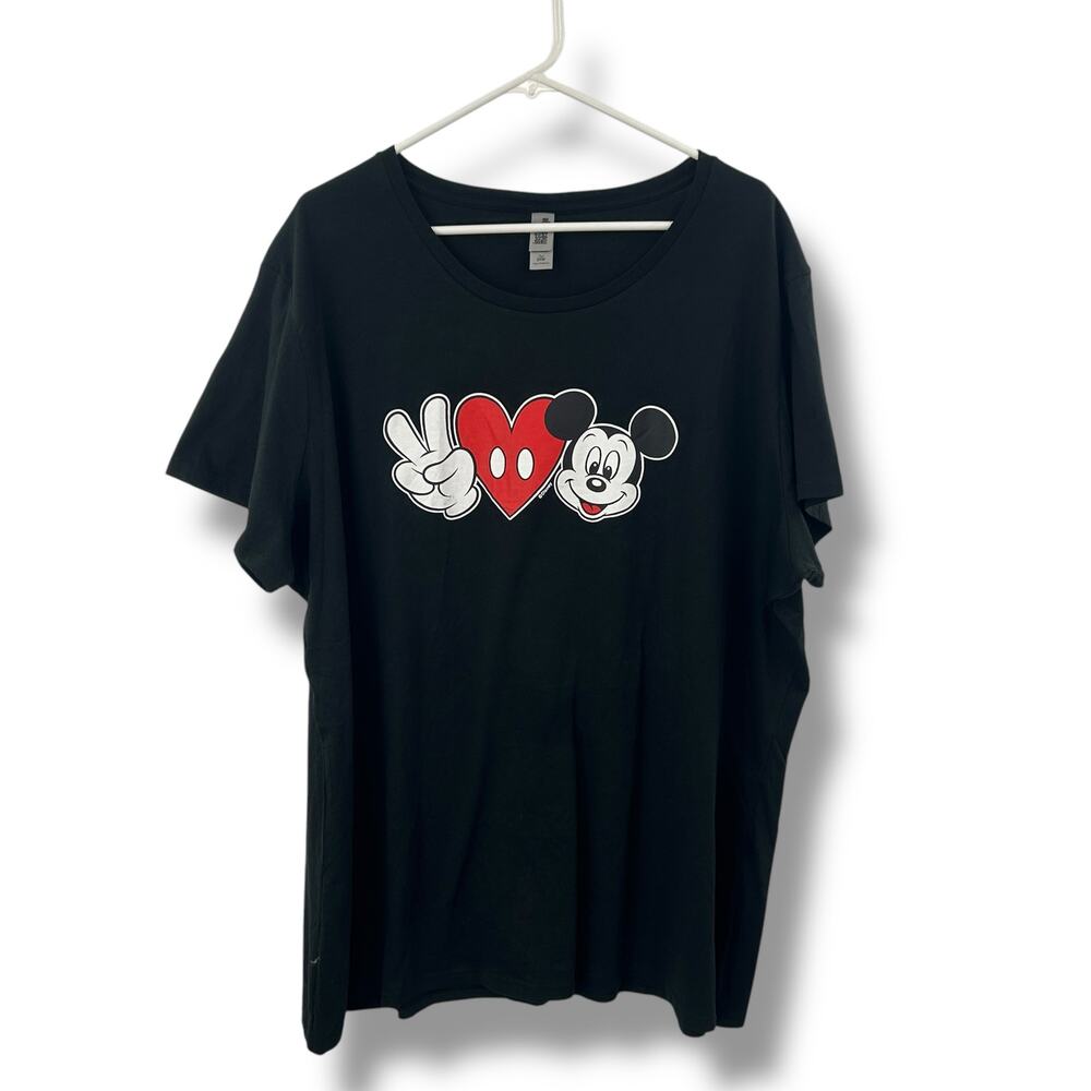 Macy's Mickey Mouse Black Graphic T-Shirt Plus Size 2XW Short Sleeve Peace Love - Picture 3 of 9